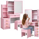 Toaletka Kosmetyczna z Lustrem Szuflady Półki Taboret Różowa 130x80x36 cm