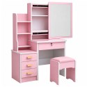 Toaletka Kosmetyczna z Lustrem Szuflady Półki Taboret Różowa 130x80x36 cm