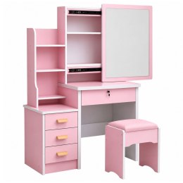Toaletka Kosmetyczna z Lustrem Szuflady Półki Taboret Różowa 130x80x36 cm