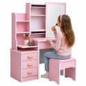 Toaletka Kosmetyczna z Lustrem Szuflady Półki Taboret Różowa 130x80x36 cm