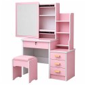 Toaletka Kosmetyczna z Lustrem Szuflady Półki Taboret Różowa 130x80x36 cm