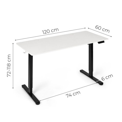Biurko elektryczne 120x60 cm podnoszone regulacja wysokości 72-118 cm biały blat ModernHome