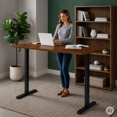 Biurko elektryczne 120x60 cm podnoszone regulacja wysokości 72-118 cm ciemny dąb ModernHome