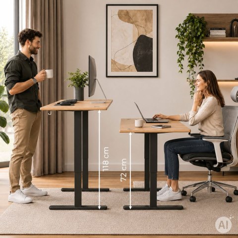 Biurko elektryczne 120x60 cm podnoszone regulacja wysokości 72-118 cm jasny dąb ModernHome