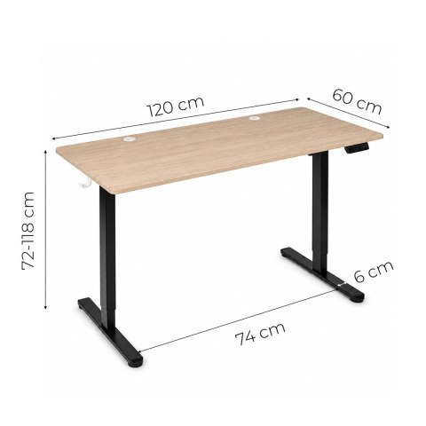 Biurko elektryczne 120x60 cm podnoszone regulacja wysokości 72-118 cm jasny dąb ModernHome