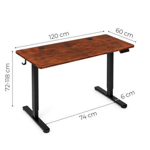 Biurko elektryczne 120x60 cm podnoszone regulacja wysokości 72-118 cm postarzany dąb ModernHome