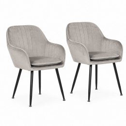 Zestaw 2x krzesło tapicerowane welurowe nowoczesne do jadalni salonu jasny szary ModernHome