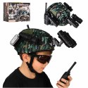 Zestaw żołnierza militarny hełm walkie talkie lornetka latarka