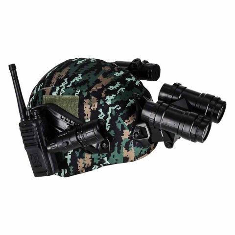Zestaw żołnierza militarny hełm walkie talkie lornetka latarka