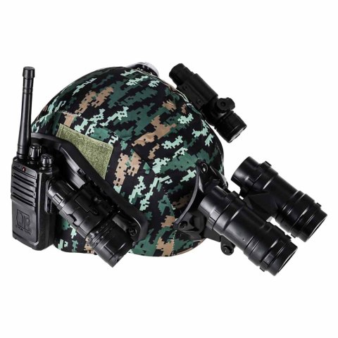 Zestaw żołnierza militarny hełm walkie talkie lornetka latarka