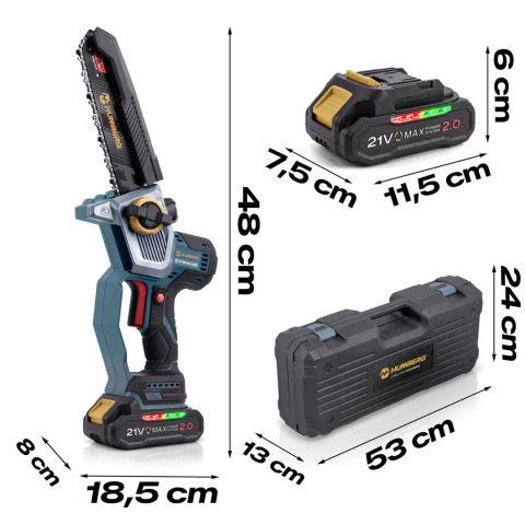 Piła łańcuchowa akumulatorowa 2x2,0 Ah PRO gałęziówka 10" 8" pilarka Humberg HM-437