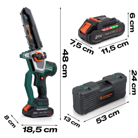 Piła łańcuchowa akumulatorowa 2x2,0 Ah PRO gałęziówka 10" 8" pilarka Humberg HM-437