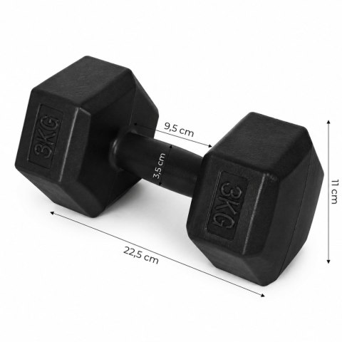 Hantle sześciokątne zestaw 2x3 kg ciężarki do ćwiczeń obciążniki fitness czarne MOVEPRO