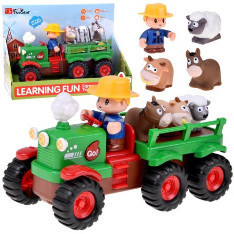 Interaktywny Traktor z Przyczepą Zwierzętami Światło Dźwięk Rolnik ZA6309