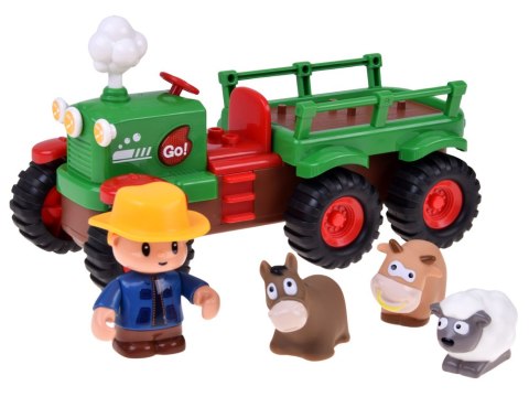 Interaktywny Traktor z Przyczepą Zwierzętami Światło Dźwięk Rolnik ZA6309