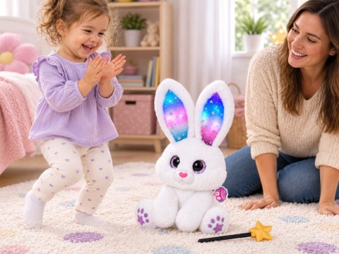 Interaktywny Biały Królik Pluszowy 30 cm Tańczy Świeci Gra Różdżka ZA6329