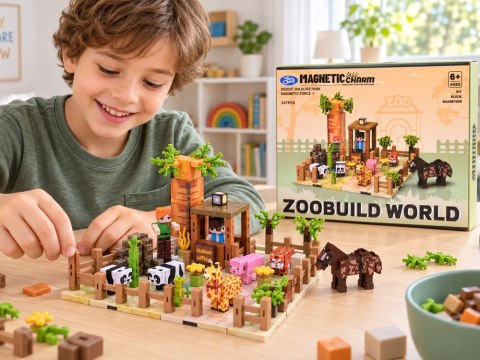 Klocki magnetyczne ZOO - konstrukcyjne sześciany i piksele 247ele ZA6379