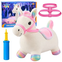 Pluszowy Konik Skoczek Pompowany Dla Dzieci Do Skakania Biały 60cm