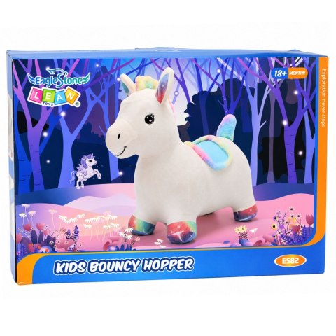 Pluszowy Konik Skoczek Pompowany Dla Dzieci Do Skakania Biały 60cm