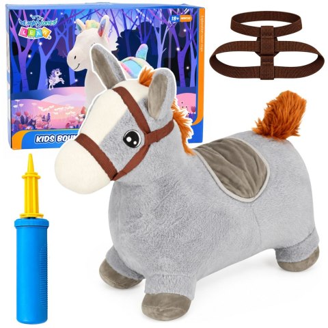 Pluszowy Konik Skoczek Pompowany Dla Dzieci Do Skakania Szary 60cm