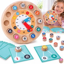 Drewniany ZEGAR edukacyjny 2w1 zadania matematyczne - MATEMATYKA ZA6240