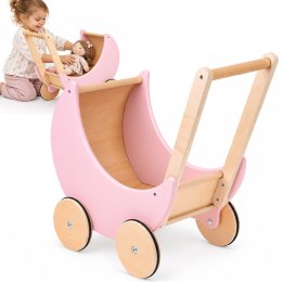 Wózek dla lalek - drewniany RETRO różowy na dużych kołach ZA6482