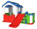 PLac zabaw dla dzieci Domek ogrodowy  Zjeżdżalnia 3w1 Niebieski Dach