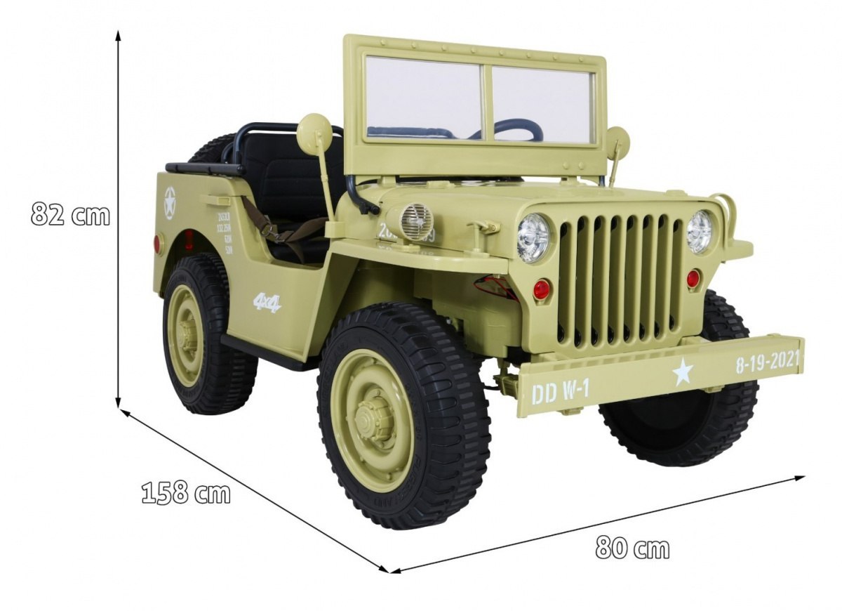 MOCNY 4x4 3osobowy MAX 60KG JEEP willys AUTO na akumulator Wojskowy MOCNY 4x4 3osobowy MAX 60KG JEEP willys AUTO na akumulator Wojskowy