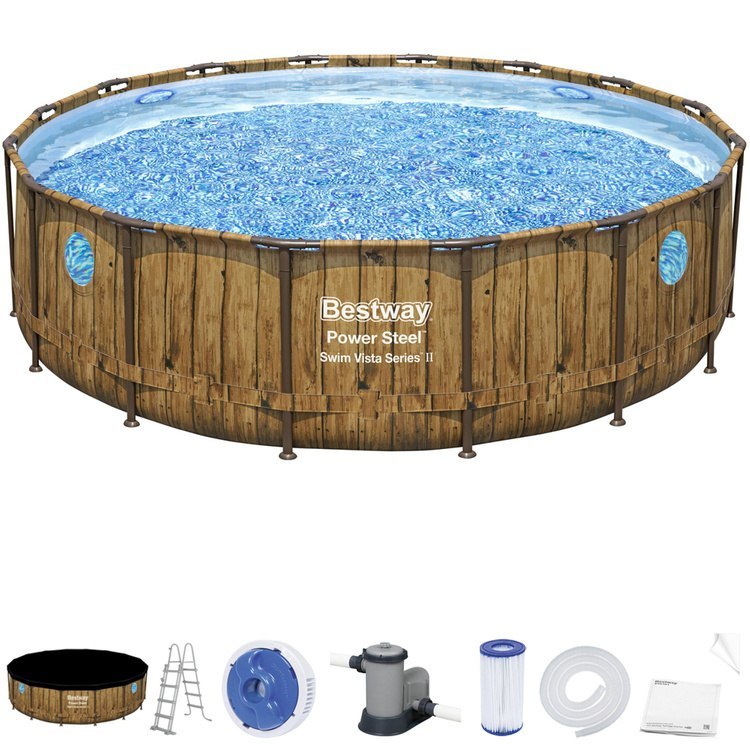 Bestway Basen stelażowy drewno 488x122 11w1 56725 Bestway Basen stelażowy drewno 488x122 11w1 56725