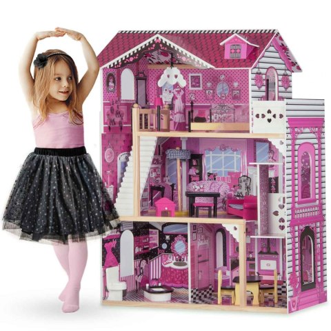 Drewniany domek dla lalek duży 3-piętrowy z windą