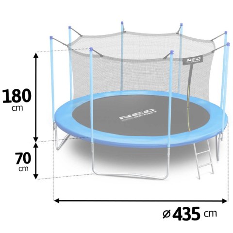 Trampolina ogrodowa 14ft/435cm z siatką wewnętrzną i drabinką Neo- 