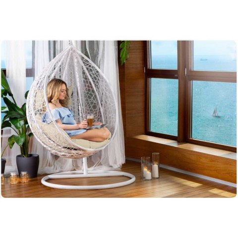 Fotel ogrodowy wiszący Hawana biały + beżowe poduszki Sofotel