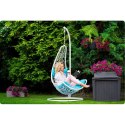 Fotel ogrodowy wiszący bujany Cabana biały + niebieskie poduszki