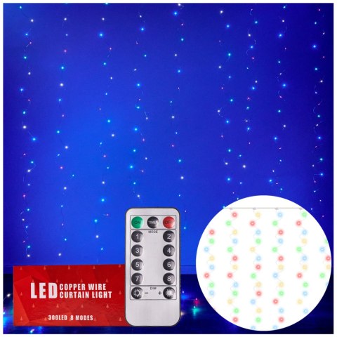 Lampki LED kurtyna druciki 3x3m 300LED multikolor