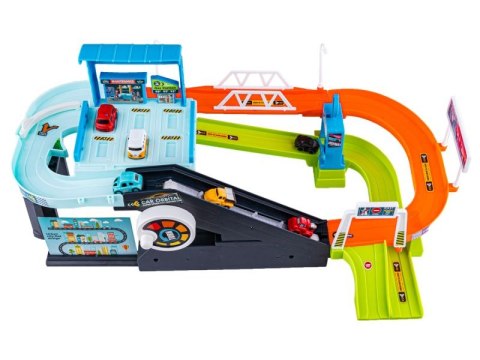 Interaktywny Tor Przeszkód, Zjazd Samochodowy, Parking, Garaż z Windą + Pojazdy + Kierownica