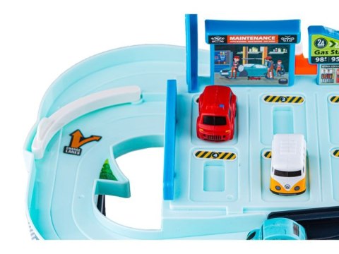 Interaktywny Tor Przeszkód, Zjazd Samochodowy, Parking, Garaż z Windą + Pojazdy + Kierownica