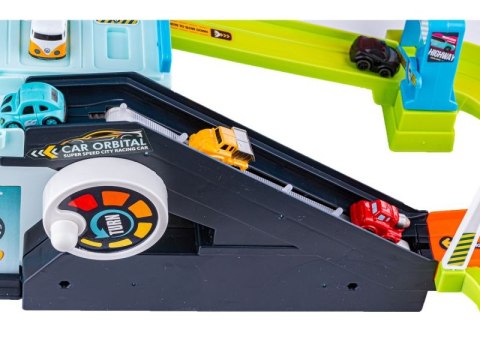 Interaktywny Tor Przeszkód, Zjazd Samochodowy, Parking, Garaż z Windą + Pojazdy + Kierownica