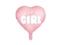 Balon foliowy "It's a girl" serce różowe 48cm