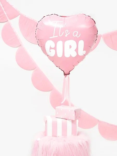 Balon foliowy "It's a girl" serce różowe 48cm