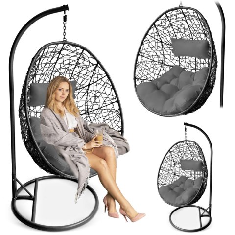 Fotel ogrodowy wiszący Brava czarny + szare poduszki Sofotel