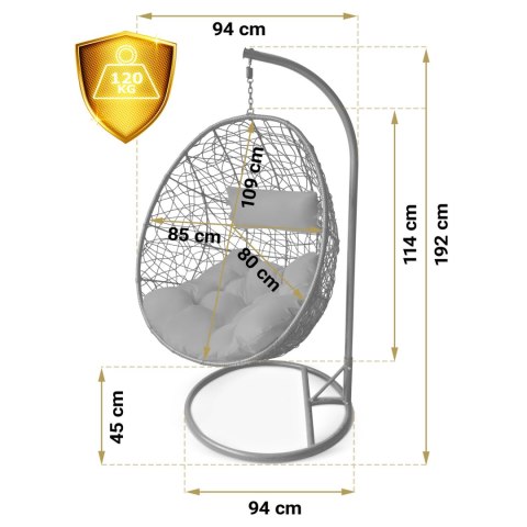 Fotel ogrodowy wiszący Brava czarny + szare poduszki Sofotel