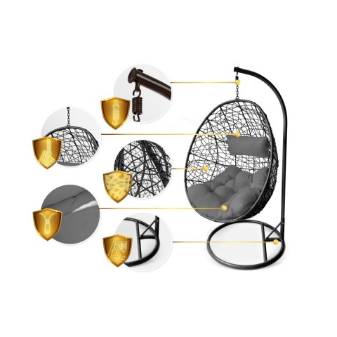 Fotel ogrodowy wiszący Brava czarny + szare poduszki Sofotel