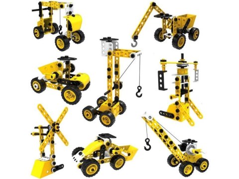 Klocki Konstrukcyjne 100 El. Maszyny, Pojazdy Budowlane, Dźwig, Wiatrak, Ciężarówka Do Rozkręcania I Skręcania 8w1