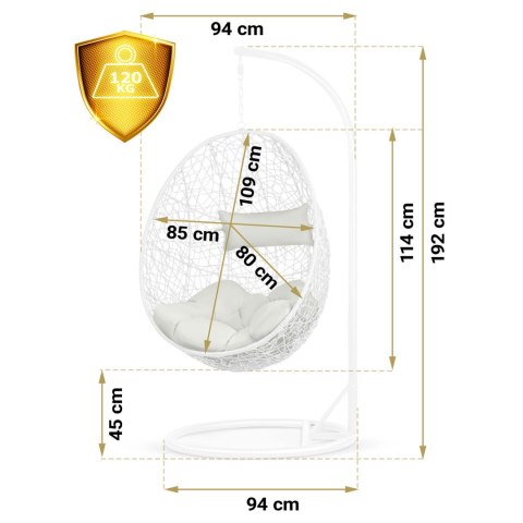 Fotel ogrodowy wiszący Brava biały + szare poduszki Sofotel