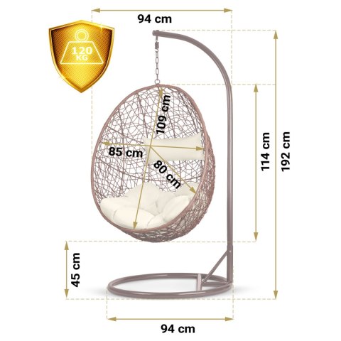 Fotel ogrodowy wiszący Brava brązowy + beżowe poduszki Sofotel