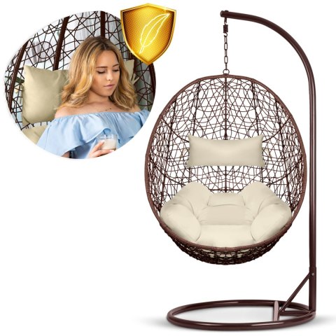 Fotel ogrodowy wiszący Brava brązowy + beżowe poduszki Sofotel