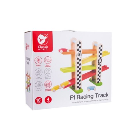 CLASSIC WORLD Drewniana Zjeżdżalnia Dla Samochodzików Tor Wyścigowy Formuła 1