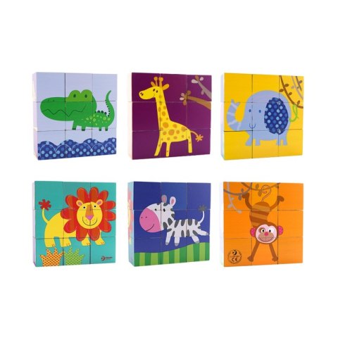 Puzzle Klocki Drewniane Kwadratowe Dzikie Zwierzęta Classic World