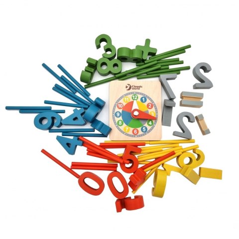 CLASSIC WORLD Gra Matematyczna Cyfry Znaki Działań Matematycznych Zegar MONTESSORI 67 el.