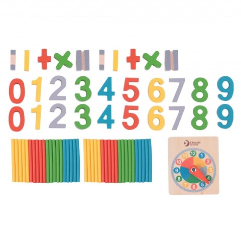 CLASSIC WORLD Gra Matematyczna Cyfry Znaki Działań Matematycznych Zegar MONTESSORI 67 el.